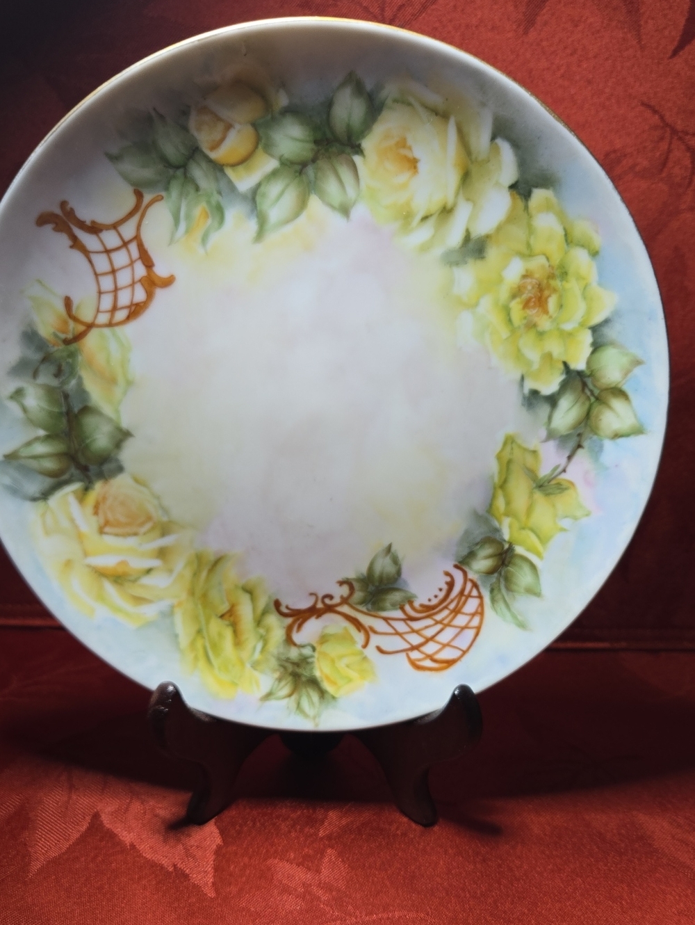 Yellow Rose Floral Decorative Hand-painted Plate By Pat Bromwell